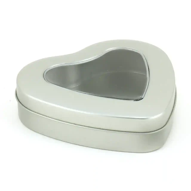 Theeblikje Hart met venster - Zilver - 12 stuks