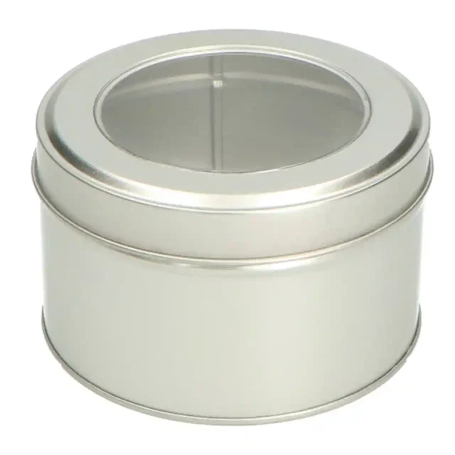 Theeblikje - Zilver - Rond met vensterdeksel - 500 ml - 12 stuks
